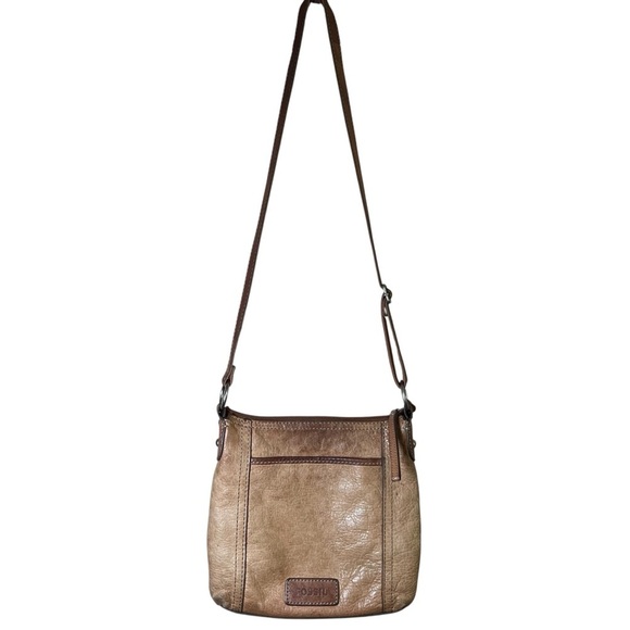 VTG FOSSIL Genuine Leather Brown Crossbody Bag Tan Satchel Zip-Top Key Charm Y2K - Picture 2 of 14